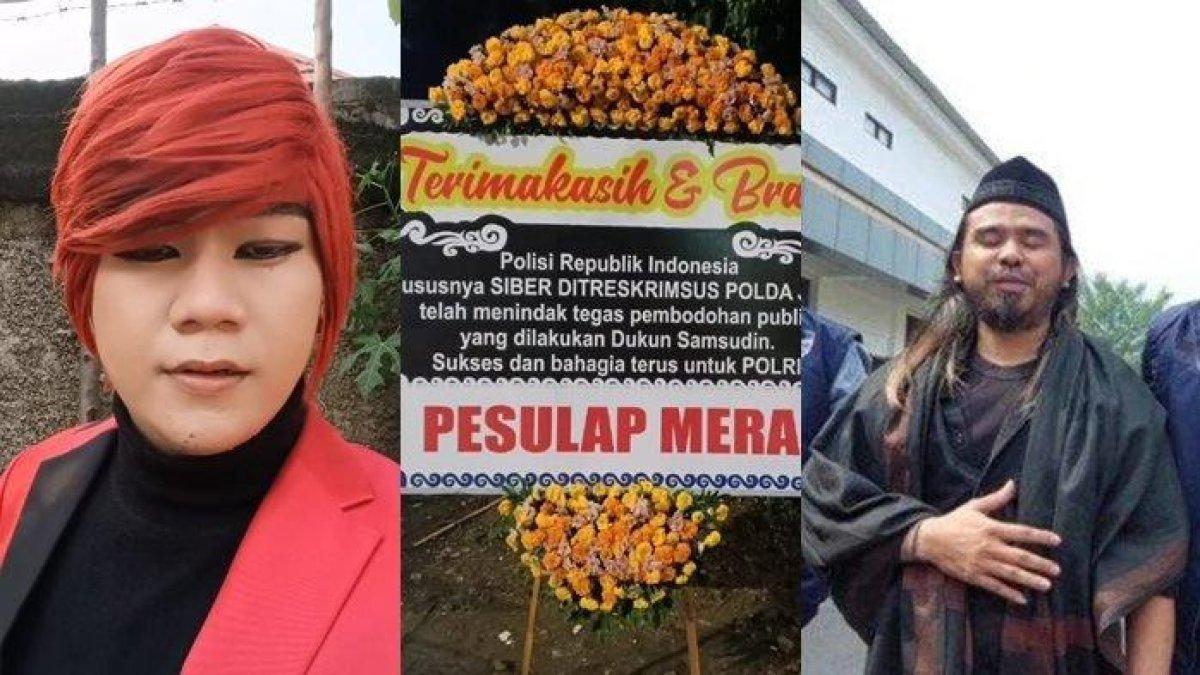 Pesulap merah alias Marcel Radhival beraksi kirim karangan bunga usai Gus Samsudin di penjara kasus tukar pasangan.