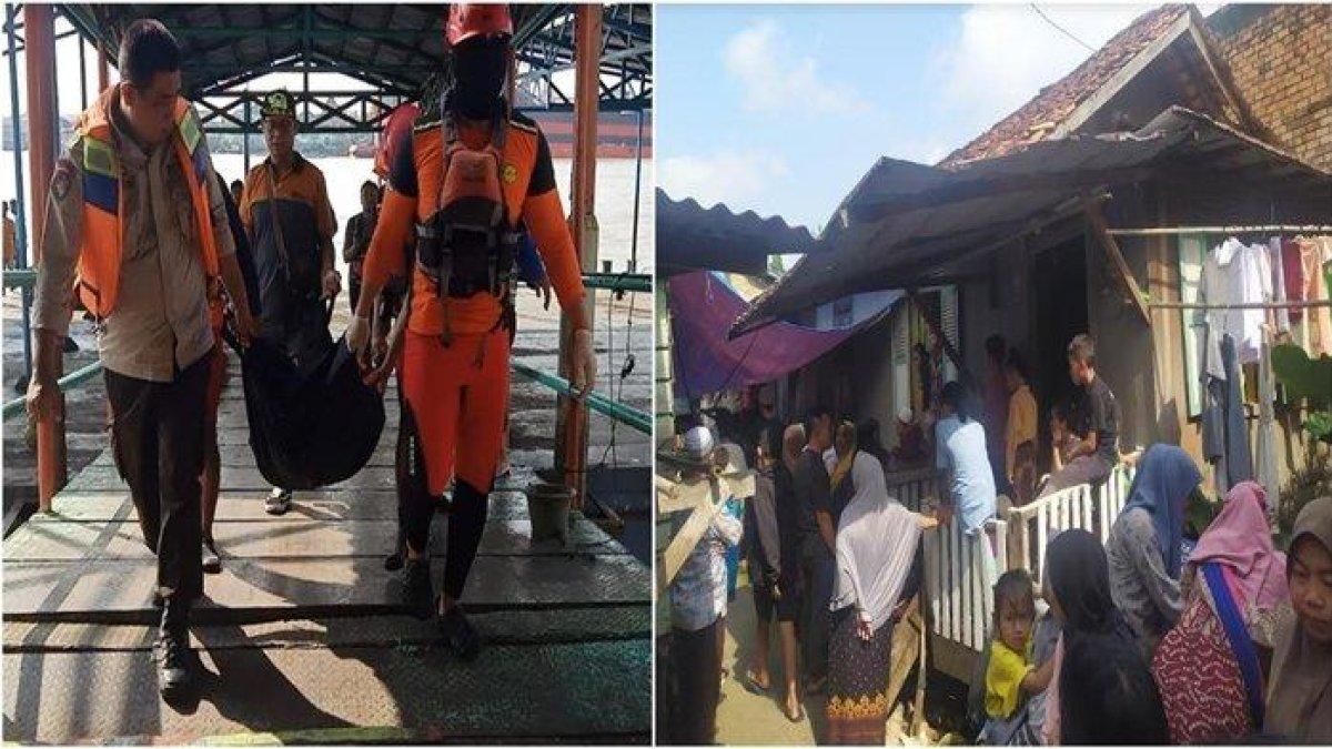 Petugas mengevakuasi jenazah pelajar SMP tenggelam di Sungai Musi Kecamatan Gandus Palembang dan suasana di rumah duka, Sabtu (5/8/2023).