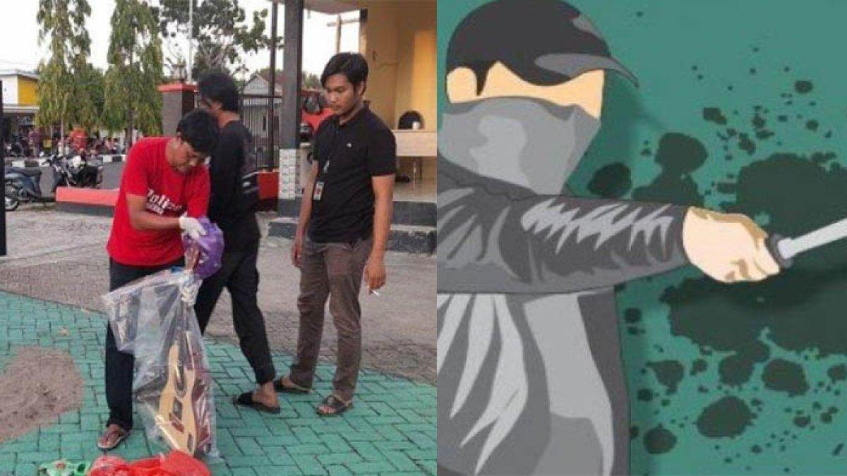 Polisi Polresta Mamuju saat melakukan identifikasi di lokasi penikaman di Kantor Basarnas Mamuju, Minggu (24/12/2023).