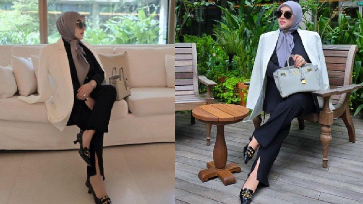 Potret Syahrini yang kini diduga hamil di usia 43 tahun dan berani mengenakan high heels saat jalan-jalan atau traveling.