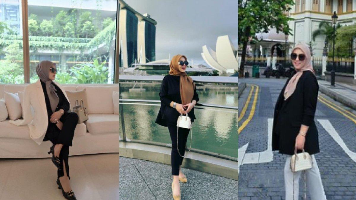 Potret Syahrini yang kini diduga hamil di usia 43 tahun dan berani mengenakan high heels saat jalan-jalan atau traveling.