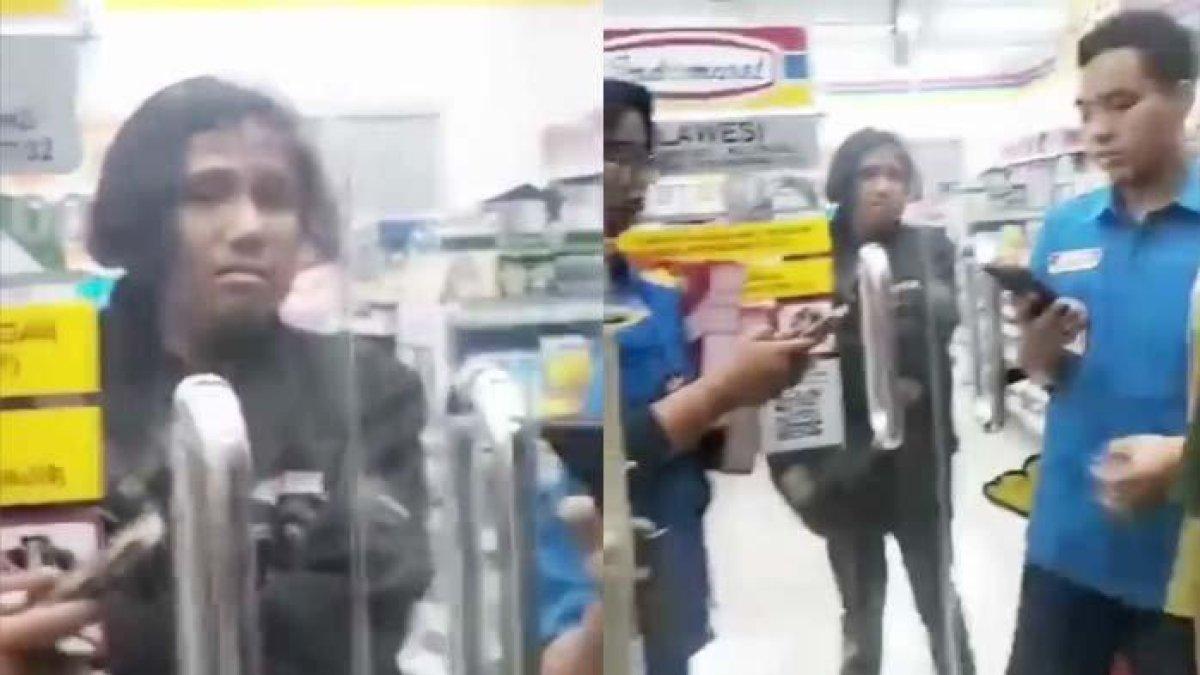 Pria terduga pelaku pencurian yang memasang wajah u