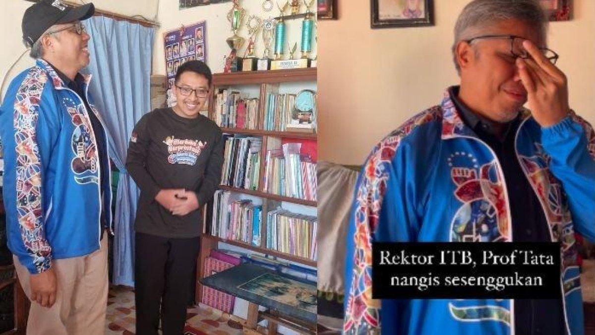 SOSOK SISWA BERPRESTASI - Rektor ITB, Prof. Dr. Ir. Tatacipta Dirgantara menangis sesenggukan saat mendatangi rumah calon mahasiswanya di Sumatera Barat, Nauli Al Ghifari.