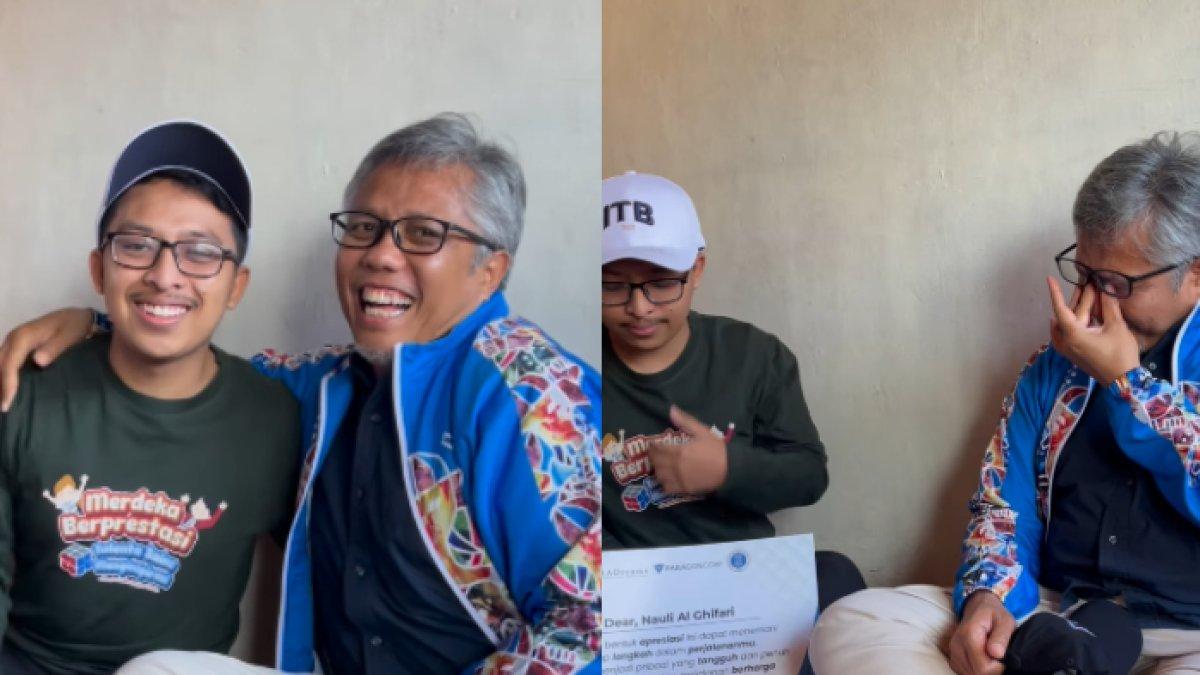 SOSOK SISWA BERPRESTASI - Rektor ITB, Prof. Dr. Ir. Tatacipta Dirgantara bertemu Nauli Al Ghifari. Ia tak kuasa menahan air mata.