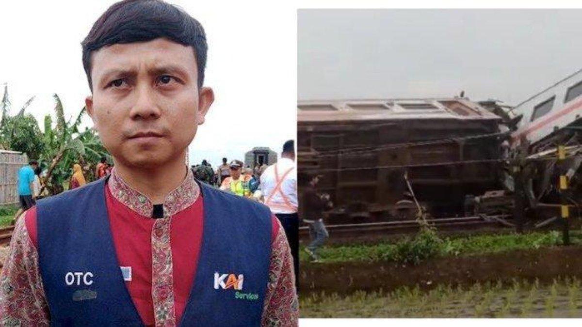 Rendi Juni Wardani (33) sedang membersihkan toilet gerbong k