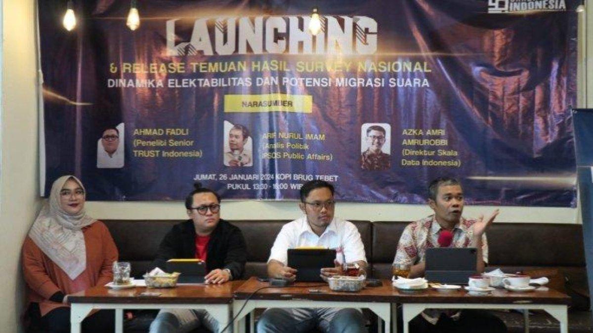 Rilis hasil survei Skala Data Indonesia (SDI) yang digelar di Tebet, Jakarta Selatan, Jumat (26/1/2024)