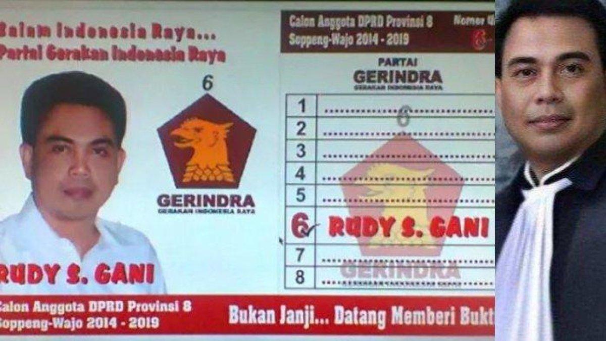 Kartu nama Rudi S Gani. Rudi S Gani pernah jadi caleg Partai Gerindra.