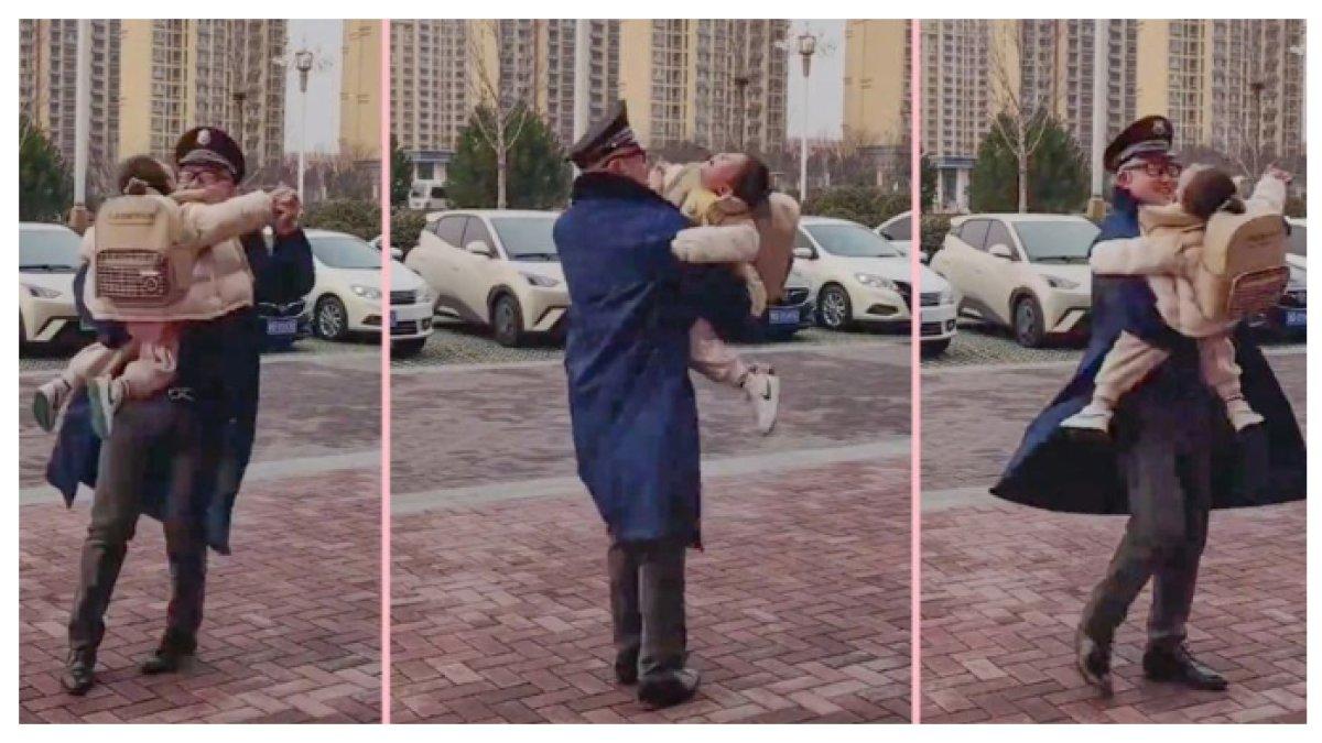 SATPAM AJAK DANSA - Seorang gadis kecil di China kesal karena sang ibu terlambat menjemputnya sekolah, satpam langsung ajaknya berdansa, aksinya tuai pujian.