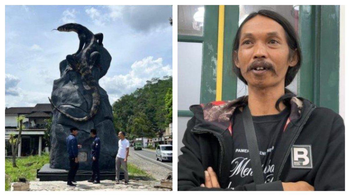 SENIMAN PATUNG BIAWAK - Arianto, seniman asli Wonosobo yang membuat Tugu Krasak Menyawak. Karyanya viral di media sosial karena memiliki bentuk yang realistis sama seperti biawak sungguhan. Untuk menciptakan karya indah ini ia rela membeli biawak sungguhan agar dapat menciptakan karya yang sesuai aslinya.