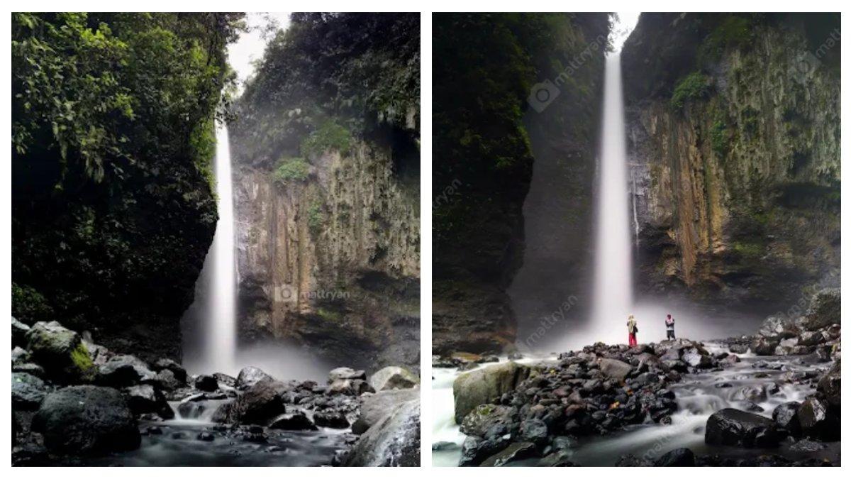 Air Terjun Sungai Dalam yang berada di antara tebing-tebing tinggi