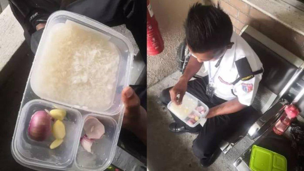 Satpam yang setiap hari makan bekal dengan nasi putih dan bawang mentah