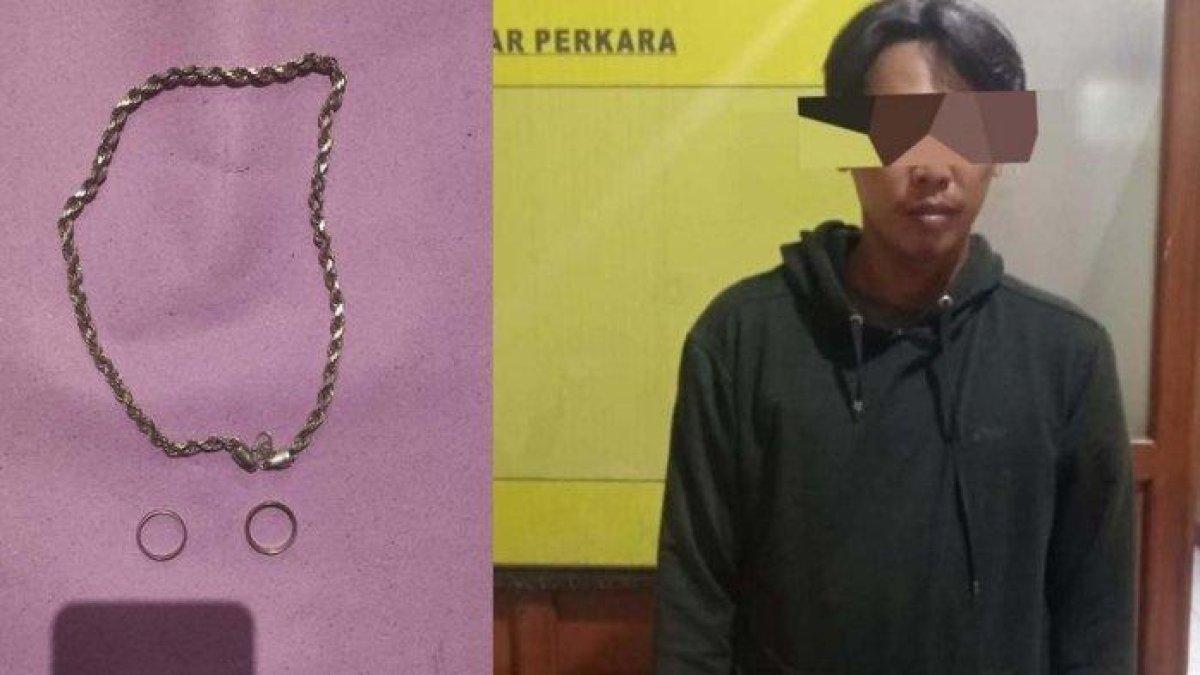 Satreskrim Polres Nganjuk membekuk MS (24), seorang cucu yang tega curi perhiasan neneknya