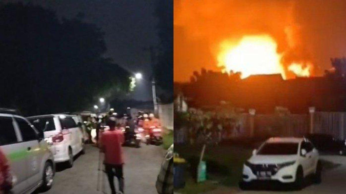 Sekitar 20 ambulans dan mobil jenazah dari berbagai instansi berdatangan ke lokasi kebakaran dan ledakan melanda Gudang Amunisi Armed 7, Ciangsana, Kabupaten Bogor, Jawa Barat, Sabtu (30/3/2024) malam.