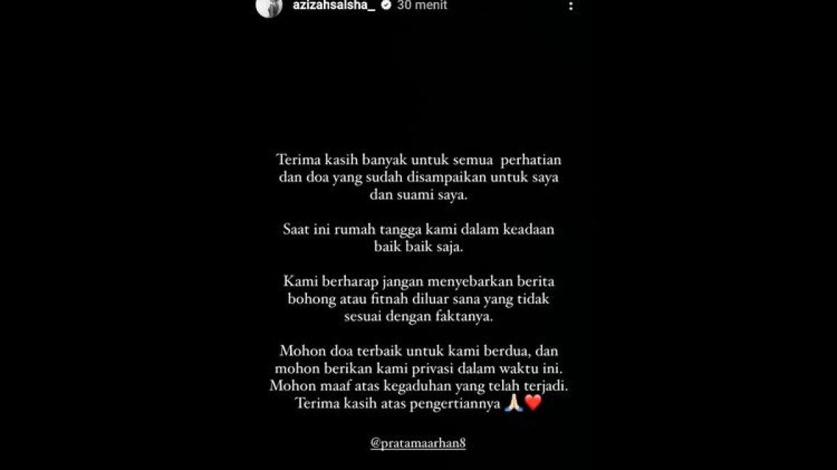 Selebgram Azizah Salsha memberikan klarifikasi setelah mendapat tudingan selingkuh dari suaminya, pesepakbola Pratama Arhan.