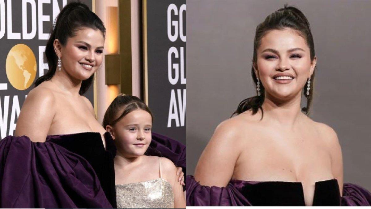 Selena Gomez yang hadir di upacara Golden Globes ke-80.
