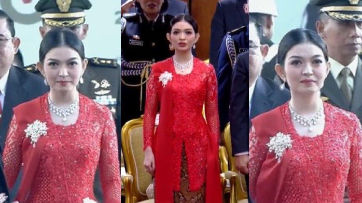 Selvi Ananda mengenakan kebaya merah di pelantikan Prabowo Subianto dan Gibran Rakabuming
