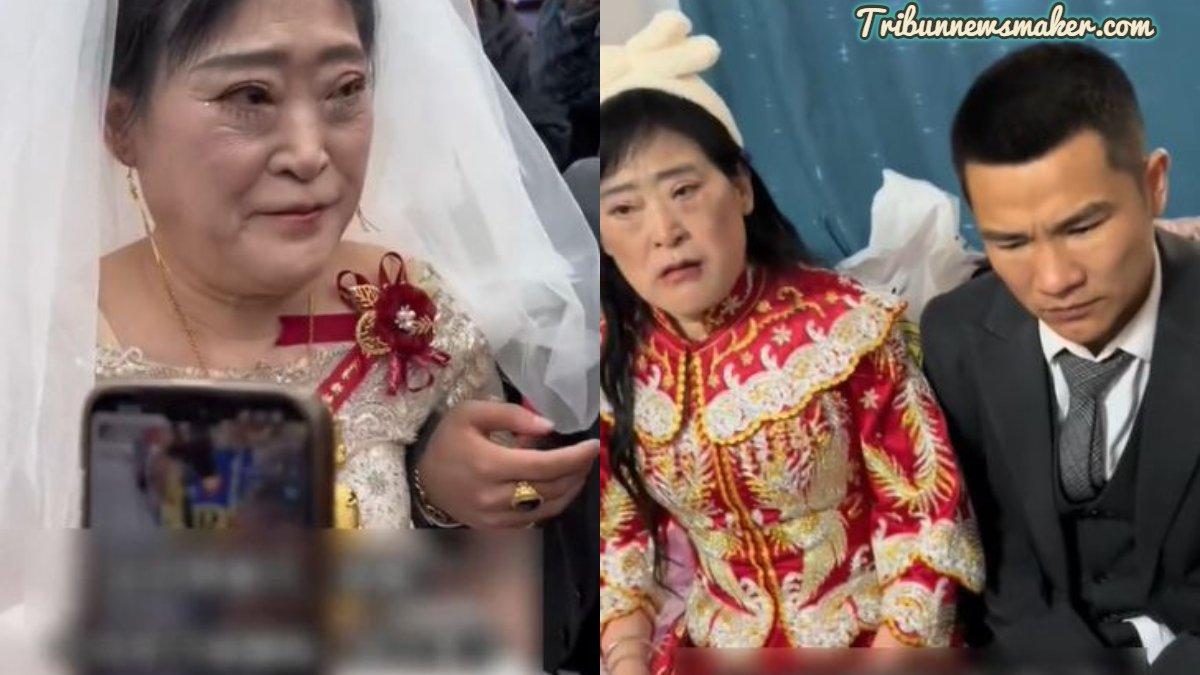 Seorang ibu terlihat sedih dan banjir air mata di acara pernikahan putranya.