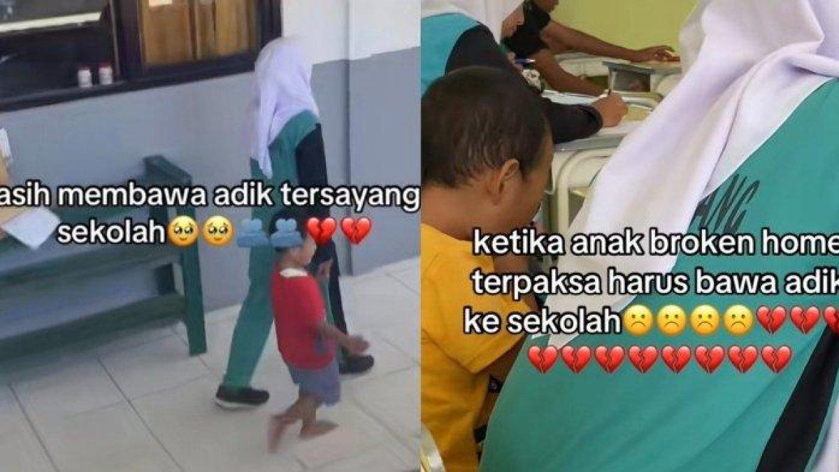 Seorang siswi SMA terpaksa bawa adik ke sekolah