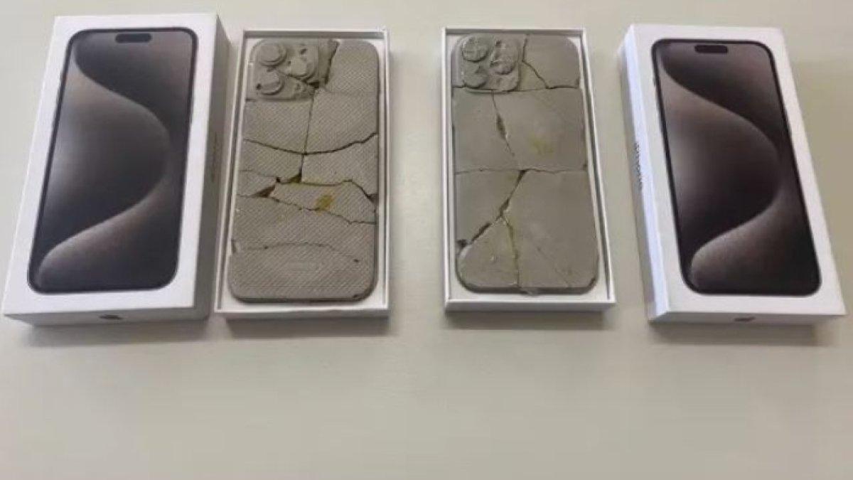 Seorang wanita gigit jari saat iPhone yang dia beli online yang datang adalah berupa tanah liat.