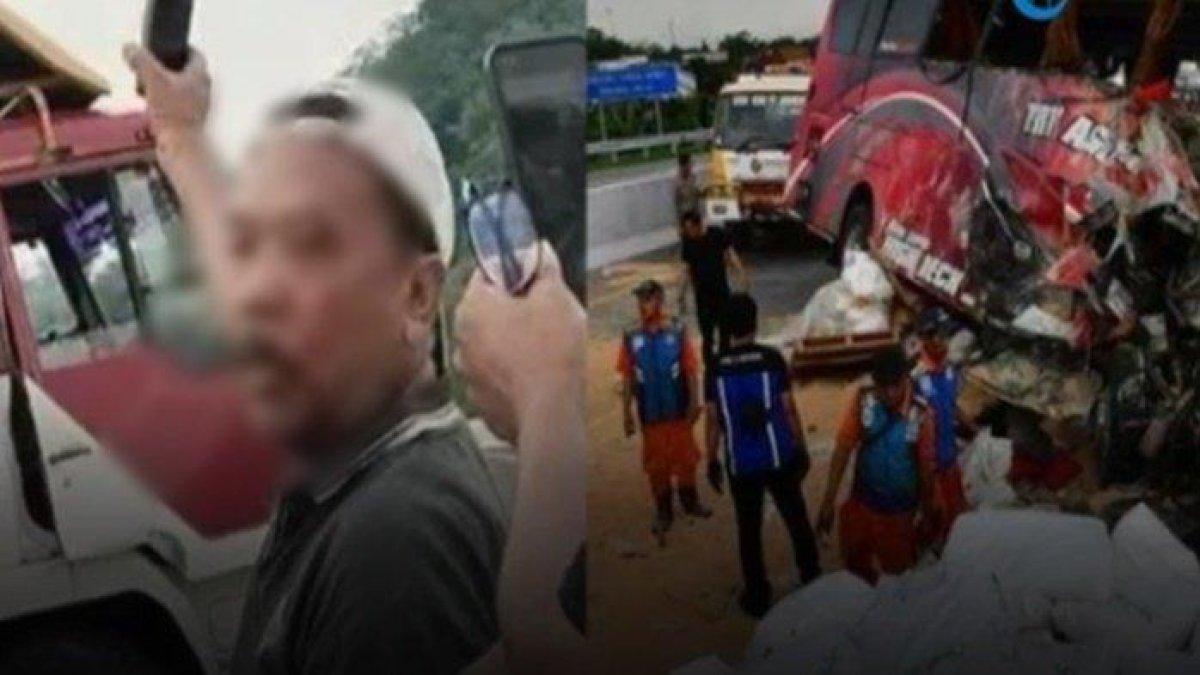 Sigit Winarno (64), sopir truk wingbox muatan pakan ternak ditetapkan sebagai tersangka usai tabrak bus rombongan siswa SMP IT Darul Quran Mulia di KM 78 Tol Pandaan-Malang
