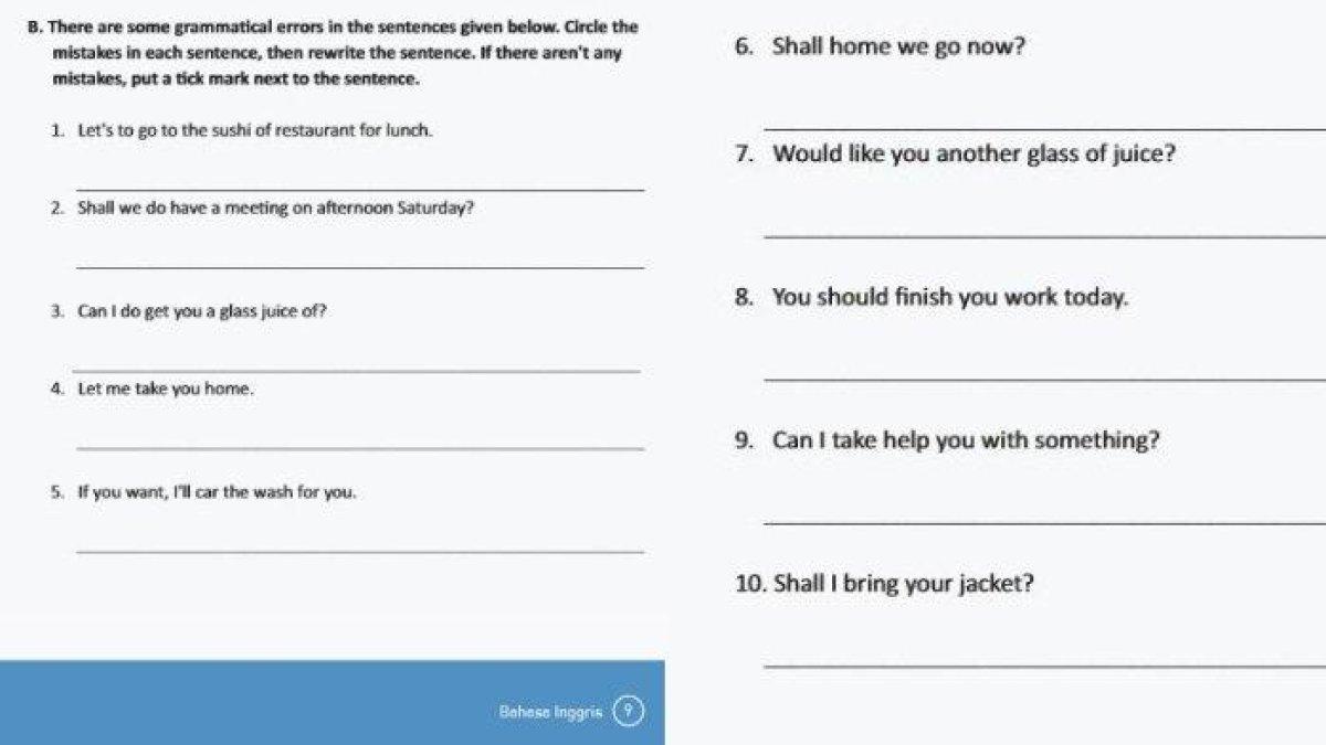 Inilah soal bahasa Inggris kelas 11 halaman 9 Bagian C Practice Part B Kurikulum 2013 tentang Sentences.