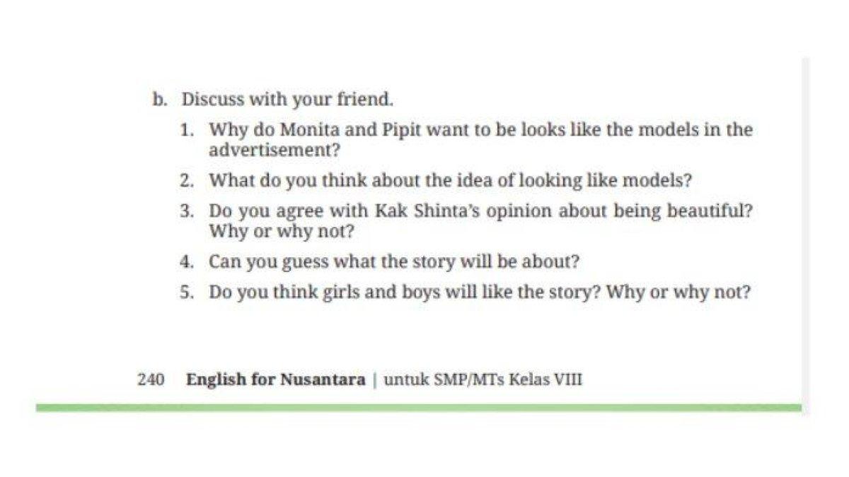 Soal Bahasa Inggris Kelas 8 Kurikulum Merdeka Halaman 240: Discuss With Your Friend