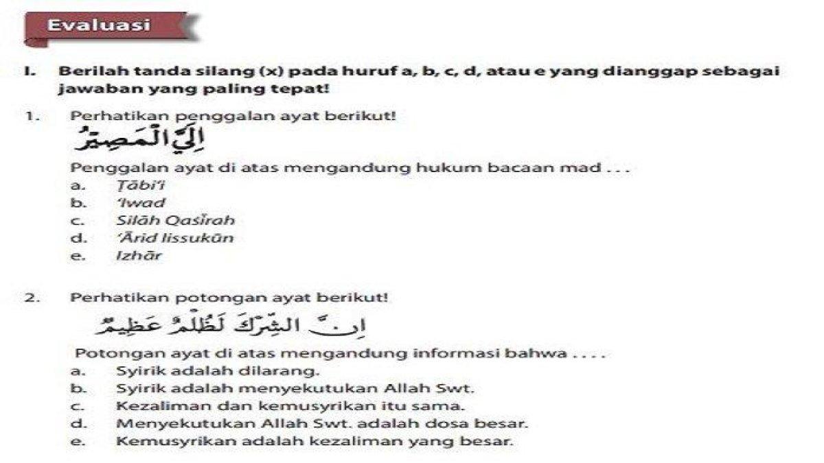 Soal Evaluasi di Buku PAI Kelas 12 Halaman 98