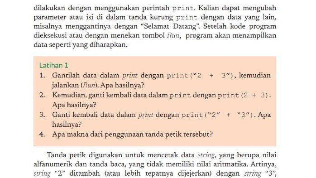 Soal Informatika Kelas 10 SMA Halaman 116 Kurikulum Merdeka: Latihan 1.