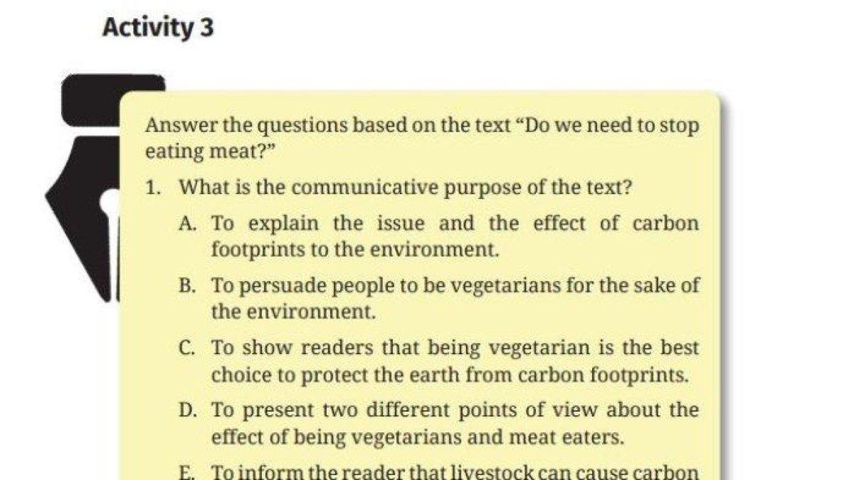 Soal buku Bahasa Inggris Kelas 12 Halaman 166-171 Kurikulum Merdeka - Kunci jawaban Bahasa Inggris Kelas 12 Halaman 166-171 Kurikulum Merdeka, Reading Activity 3, Unit 4 Discussion Text: Carbon Footprints.