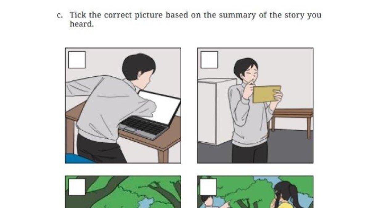 Soal buku Bahasa Inggris Kelas 9 Halaman 156 Kurikulum Merdeka - Kunci jawaban Bahasa Inggris Kelas 9 Halaman 156 Kurikulum Merdeka, Worksheet 3.3, Tick the correct picture, Section 2, Unit 1.