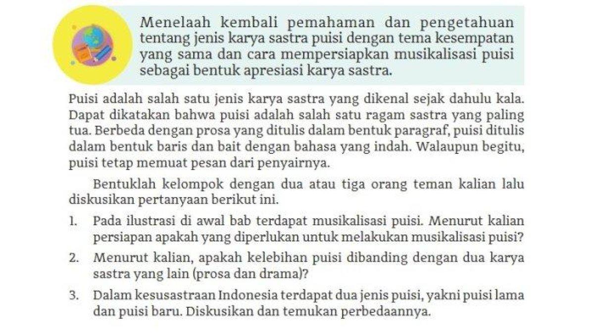 Inilah artikel soal bahasa Indonesia kelas 11 SMA halaman 95 Bab 4 tentang Menulis Puisi yang Menginspirasikan Adanya Kesempatan untuk Semua.