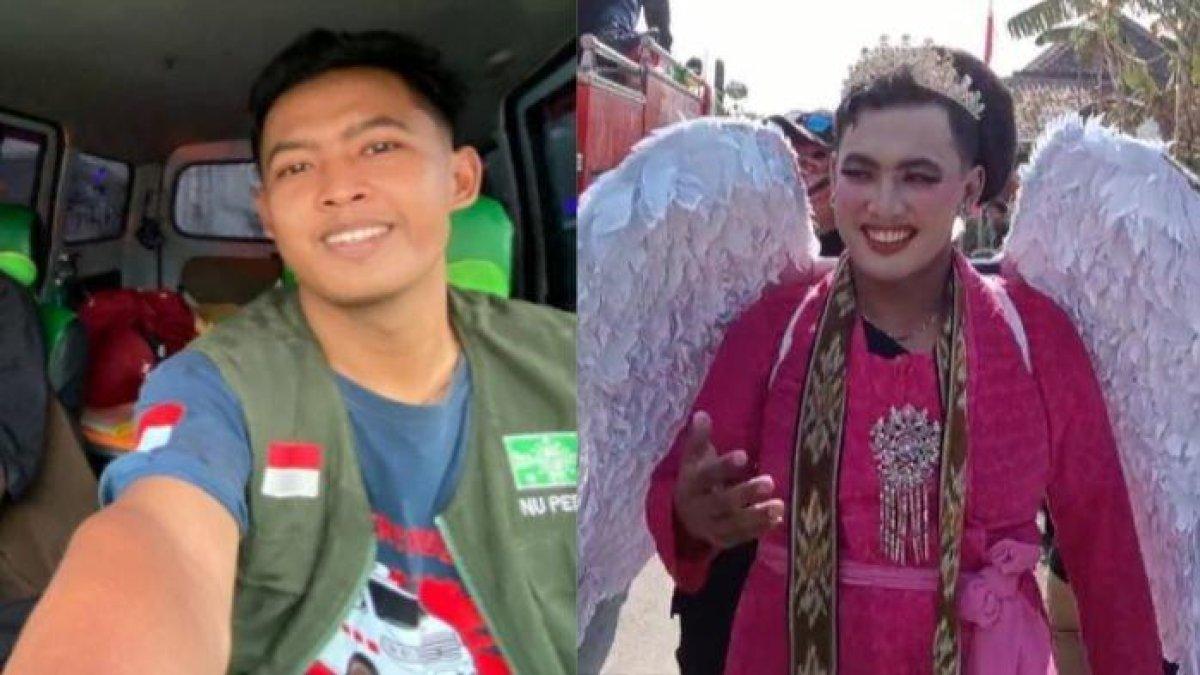 Kolase Foto Tulus Dicky Andreyant. Sosok Sopir Ambulans Sragen, Kenakan Kebaya Karnaval saat Antar Pasien ke Rumah Sakit.