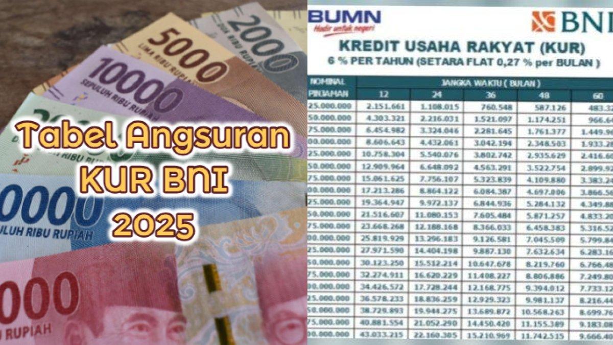 Tabel Angsuran KUR BNI 2025, Ini Cicilan Pinjam Rp10100 Juta Jangka
