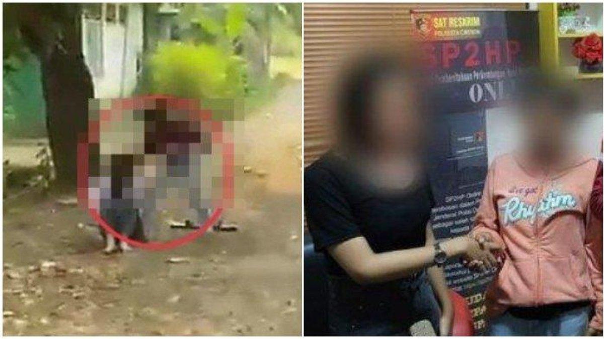 Tangkap layar video duel dua gadis remaja di Cirebon dan (Kanan) K dan KD berdamai.
