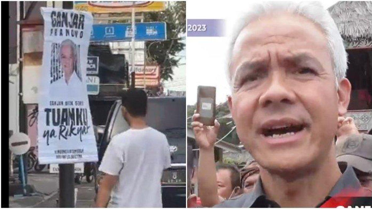 (Kiri) Tangkap layar viral video spanduk Ganjar dicopot Satpol PP di Siantar. Berikut berita soal viral video spanduk bergambar bakal calon presiden Ganjar Pranowo dicopot anggota Satpol PP di Kota Pematang Siantar.
