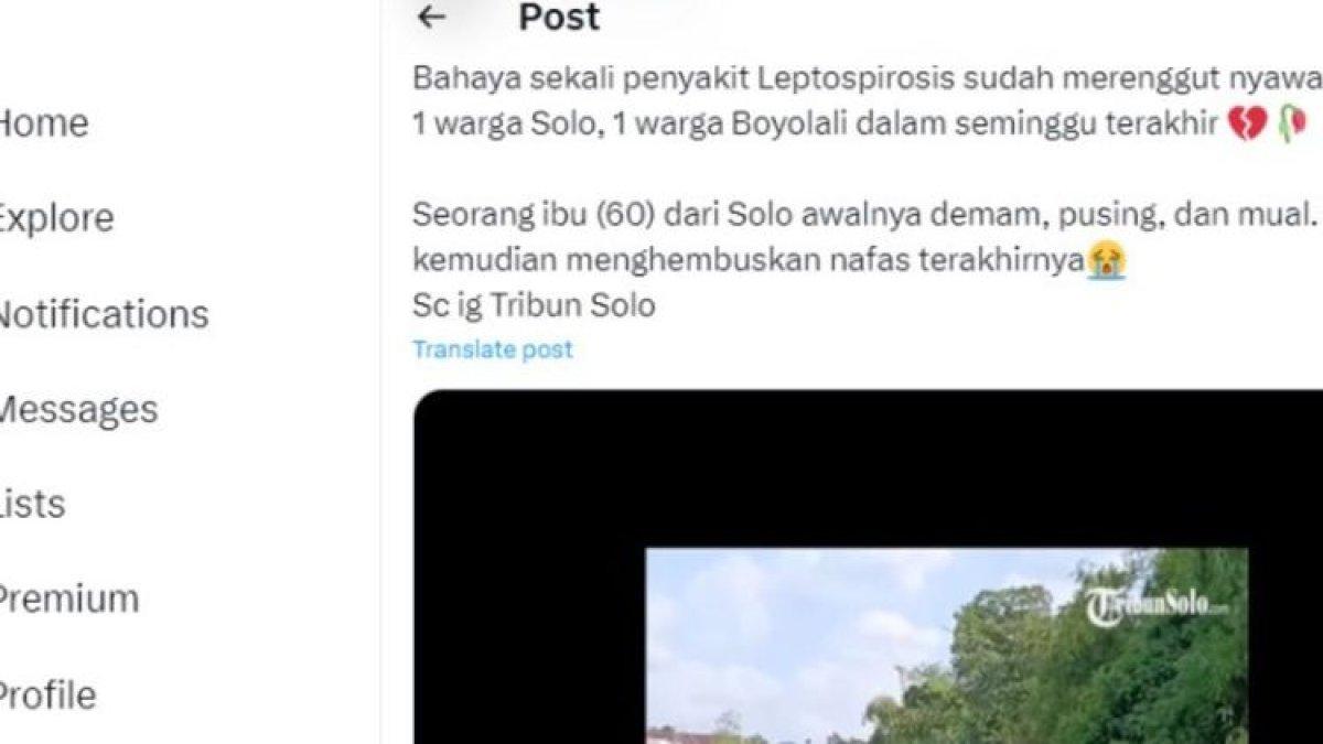 Tangkapan layar isu warga Solo meninggal karena leptospirosis.