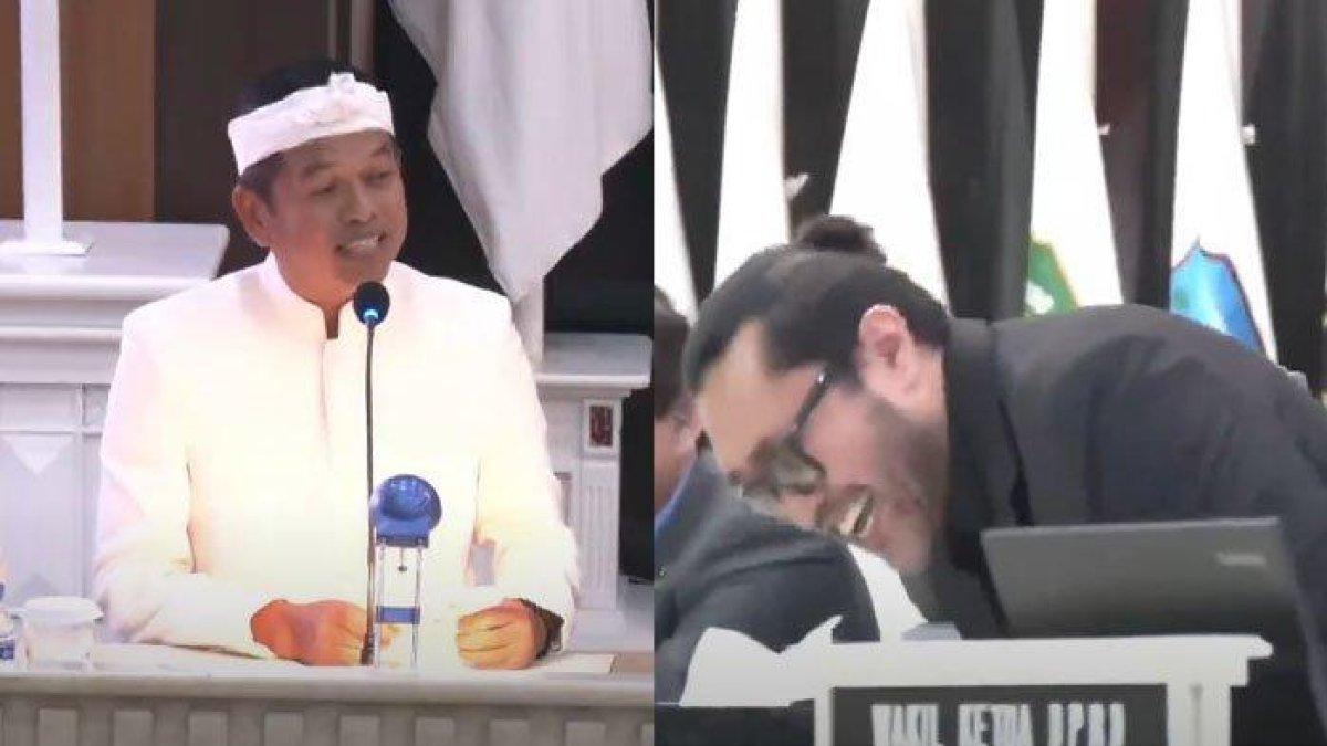 KDM DI GEDUNG DPRD JABAR - Tangkapan layar video pidato Dedi Mulyadi di Gedung DPRD Jabar, Kamis (22/5/2025). Gubernur Jawa Barat Dedi Mulyadi menghadiri rapat paripurna DPRD Jawa Barat, Kamis (22/5/2025). KDM membuat Wakil Ketua DPRD Jabar Ono Surono tertawa