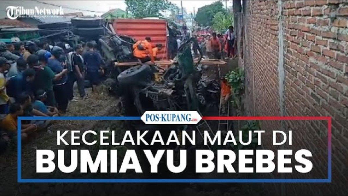 Truk container rem blong dan menabrak sepeda motor dan mobil di Bumiayu, Brebes, sopir truk tergencet, 1 tewas