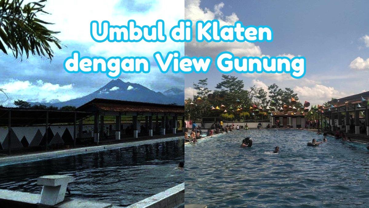 UMBUL PLUNENG KLATEN - Umbul Pluneng di Klaten, Jawa Tengah memperlihatkan pemandangan gunung yang indah dan potret pengunjung memadati kawasan pemandian Umbul Pluneng, Desa Pluneng, Kecamatan Kebonarum, Klaten.