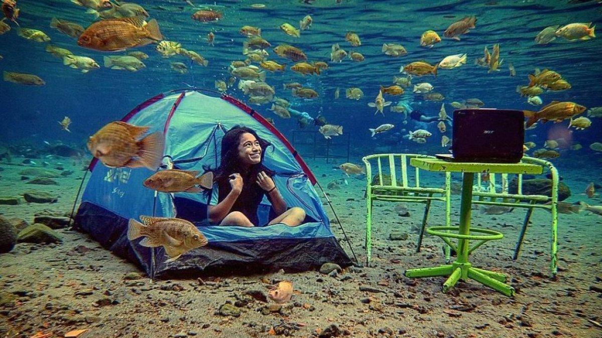Potret foto underwater yang ditawarkan di umbul ponggok
