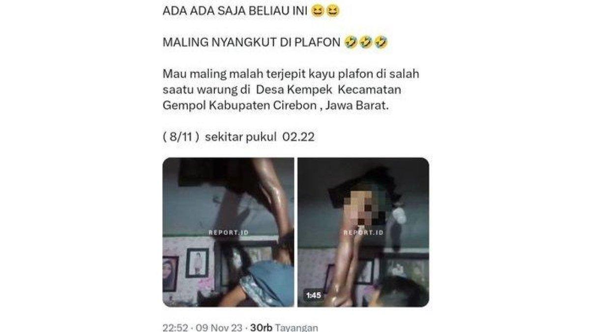 Viral maling tersangkut di plafon saat beraksi di Desa Kempek