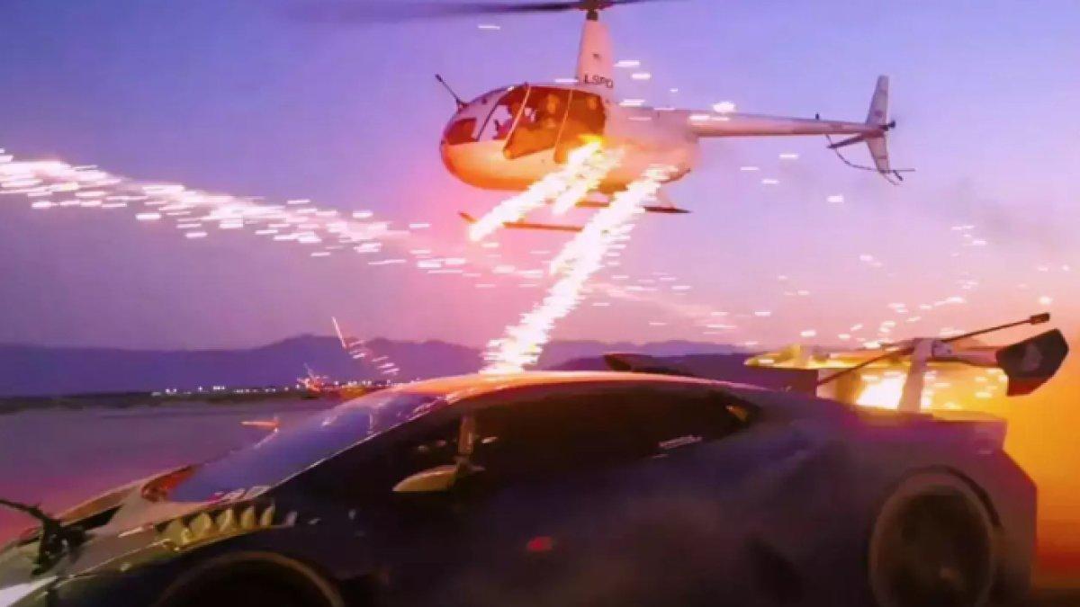 Viral video Helikopter tembak Lamborghini dengan kembang api