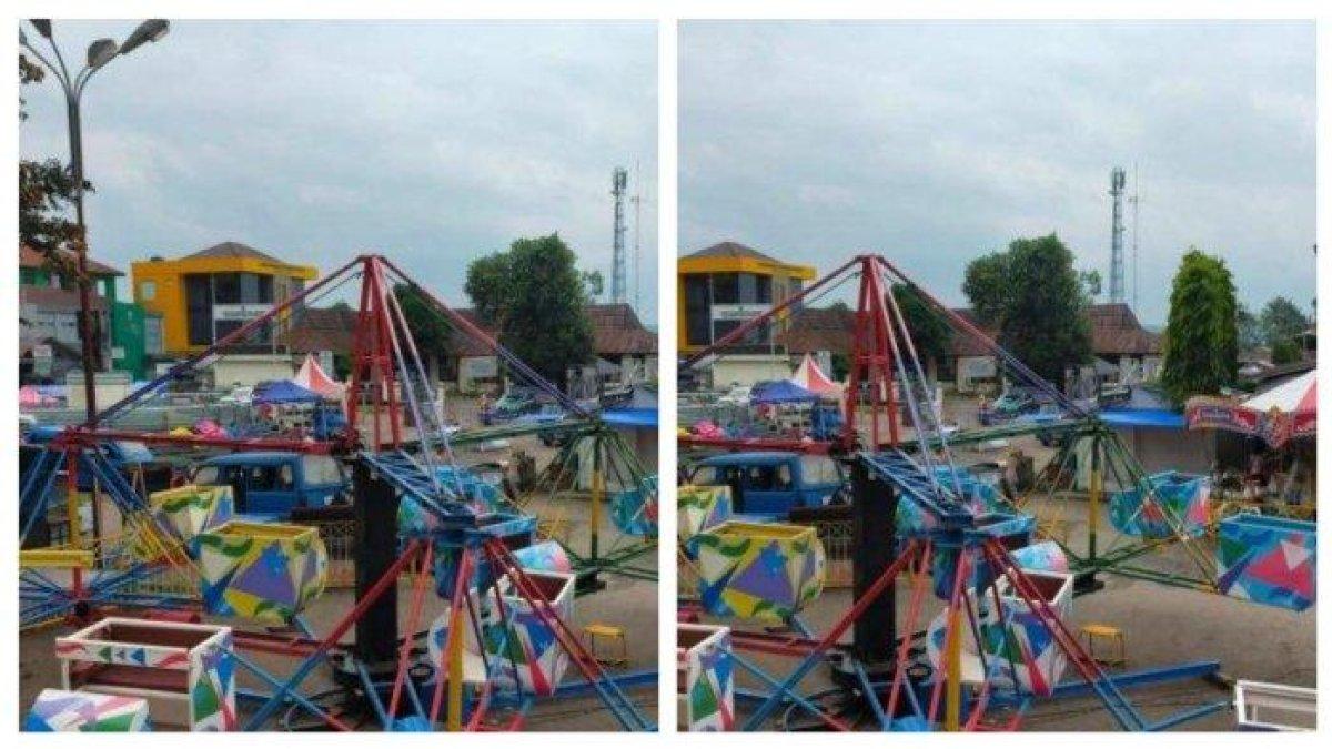 Wahana permainan yang ambruk di Alun-alun Cisaat, Kecamatan Cisaat, Kabupaten Sukabumi, Jawa Barat, bocah 8 tahun jadi korban, beruntung nyawanya selamat.