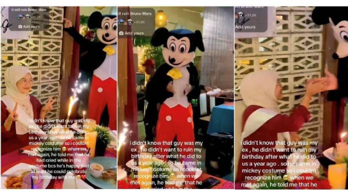 Wanita kaget didatangi badut ulang tahun di perayaan ultahnya, ternyata mantan pacar