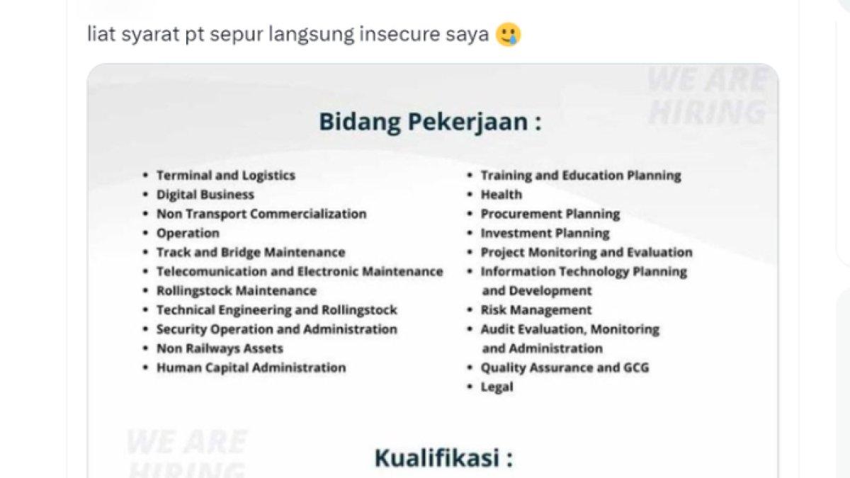 Warganet soroti persyaratan rekrutmen PT KAI berstandar tinggi.
