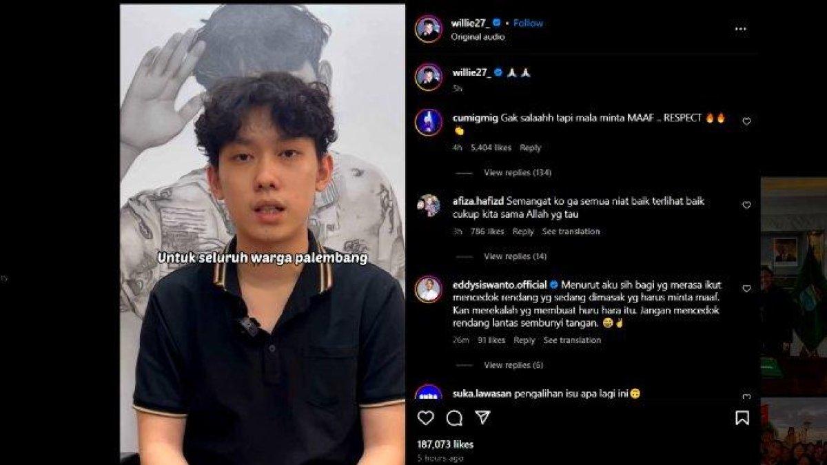 KONTEN WILLIE SALIM - Tangkapan layar video permintaan maaf Willie Salim terkait rendang 1 ekor sapi yang hilang di Palembang, Sumatera Selatan diunggah di Instagram @willie27_ pada Sabtu (22/3/2025). Konten kreator Willie Salim menyampaikan permintaan maaf lewat Instagram pribadinya buntut geger rendang 1 ekor sapi di Palembang, Sumatera Selatan.