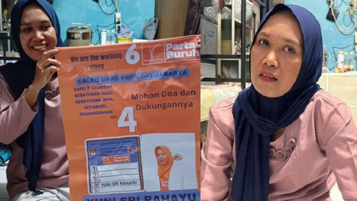 Yuni Sri Rahayu (41), pekerja rumah tangga (PRT) yang maju sebagai calon legislatif (caleg) Dewan Perwakilan Rakyat Daerah (DPRD) DKI Jakarta daerah pemilih (Dapil) VII saat ditemui di kontrakannya, Cilandak, Jakarta Selatan,