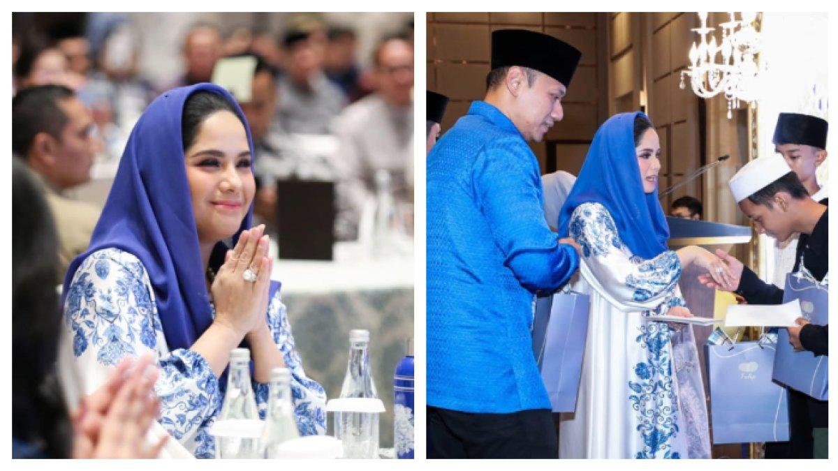 BUSANA KEMBAR - Annisa Pohan dan Aliya Rajasa kompak menggunakan busana kembar saat buka bersama. Busana yang dipilih pun dengan motif floral dan bahan satin.