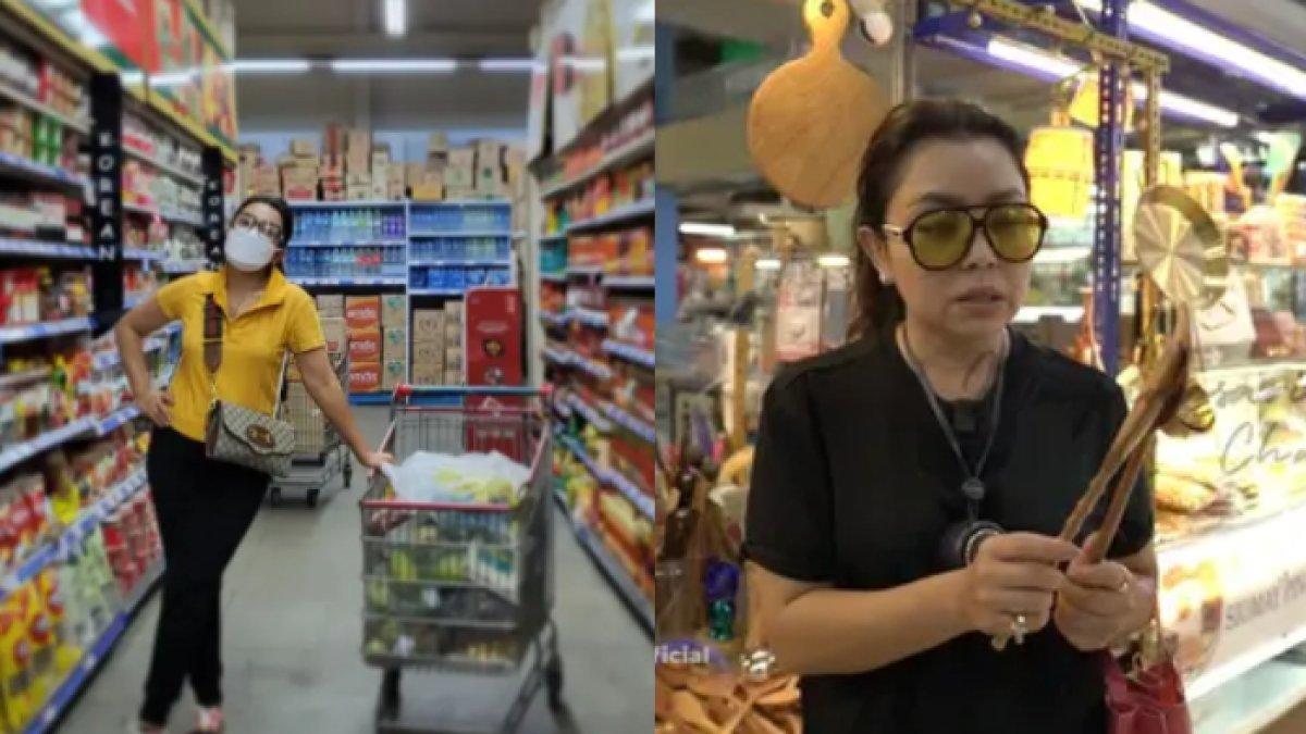 Inilah gaya nyentrik Mayangsari saat berbelanja di pasar