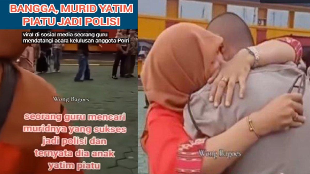 Momen guru peluk muridnya menangis saat dilantik jadi polisi.